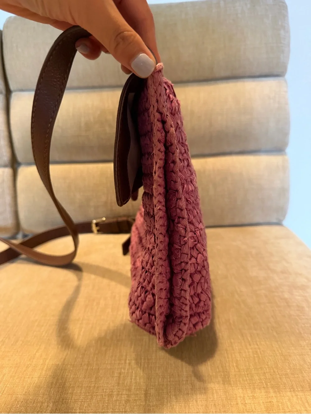 Vince Camuto Livee Raffia Large Crossbody Bag – Sandalwood/Rose Pink & Brown